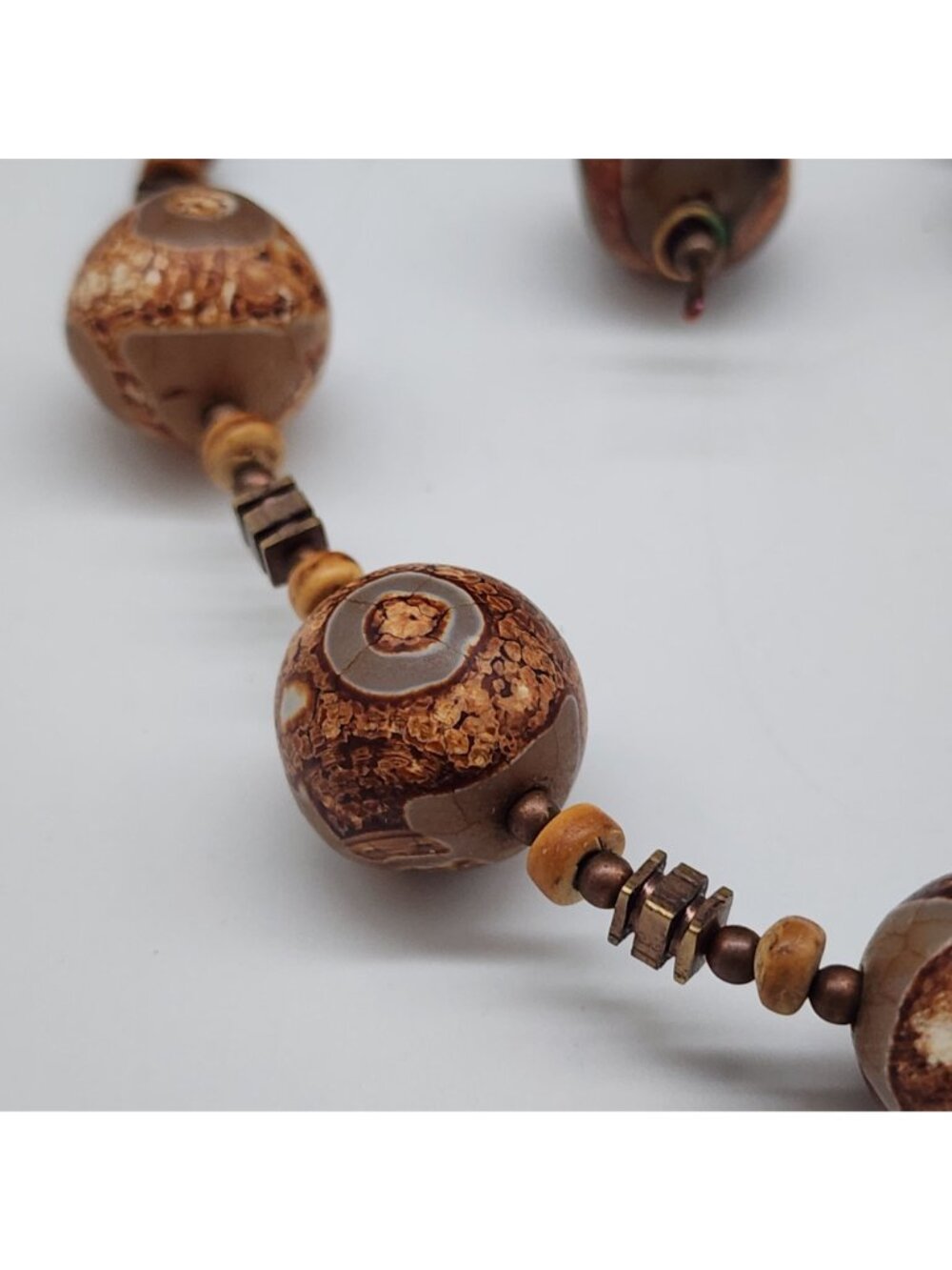 Bohemian Dzi Agate Necklace & Earring Set With Unique Patterned Spheres - Picture 5 of 11